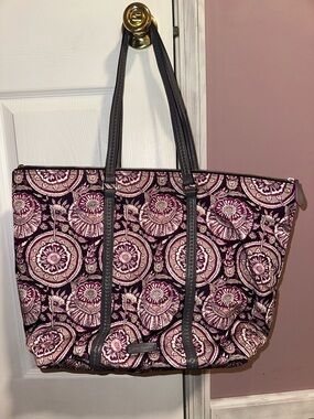Vera Bradley Purple Floral Medallion Tote with Dark Trim